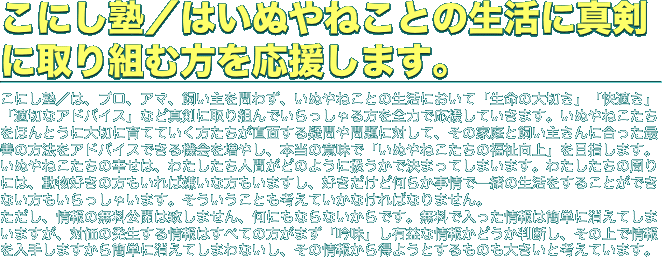 こにし塾／はいぬやねことの生活に真剣に取り組む方を応援します。